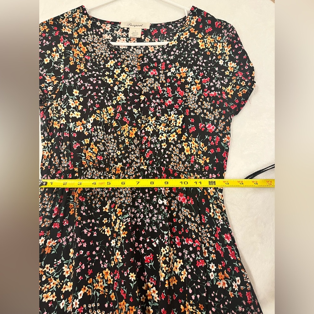 Passport Black Floral Button Front Mini Dress Rayon Size Medium - Picture 5 of 6